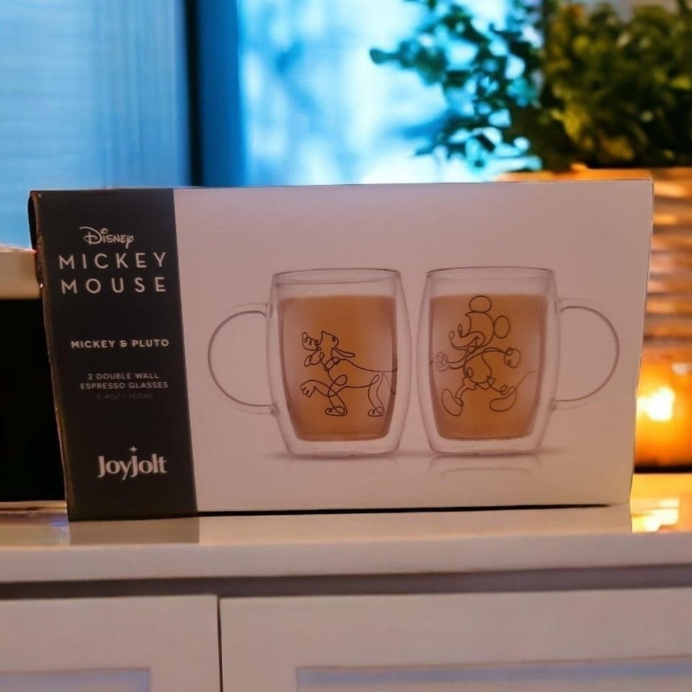 Disney Mickey Mouse and Pluto‎ Double Wall Espresso Glasses Set 5.4oz Joyjolt